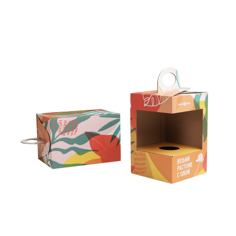 Коробка с ручкой и ложементом под растение в горшке