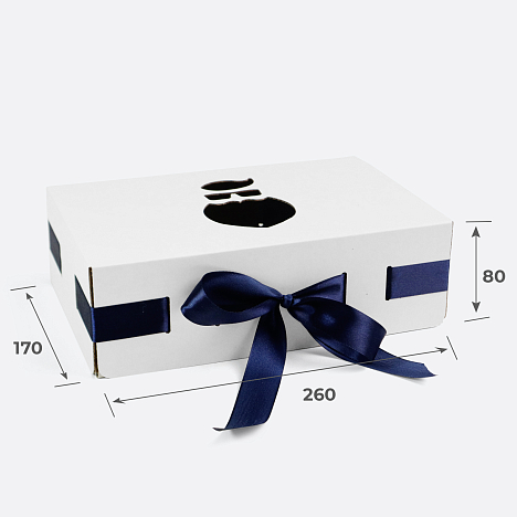 Коробка подарочная 260х170х80 Т23 E Белый 0999 "Дед Мороз" Синяя лента (в комплект не входит)