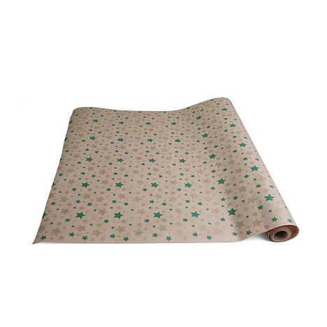 Бумага крафт 70г/м2, 70см х 10м, Звезды, зеленый/золото