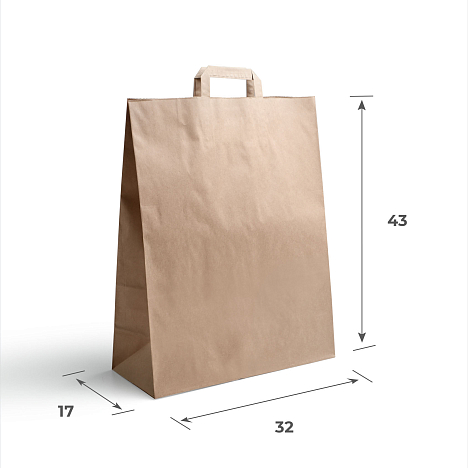 Пакет бумажный 320х170х430 мм, с плоскими ручками, крафт, 70 гр/м2