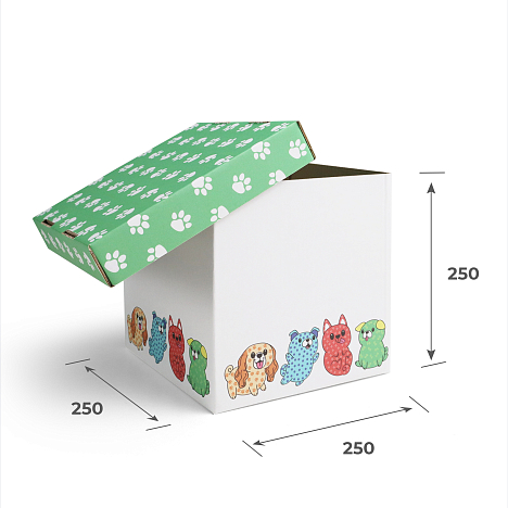 Крышка для картонной коробки 258х258х50 Т24 B 0422 Щенки