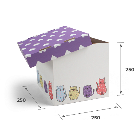 Крышка для картонной коробки 258х258х50 Т24 B 0422 Коты