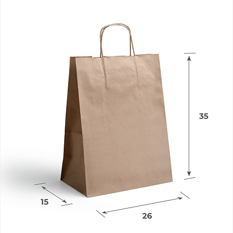 Пакет бумажный 260х150х350 мм, с кручеными ручками, крафт, 70 гр/м2