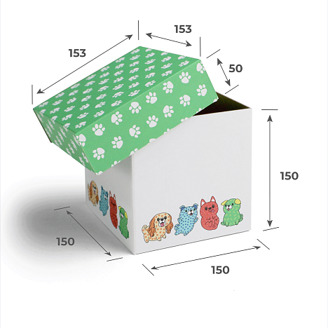 Крышка для картонной коробки 153х153х50 Т11 E Белый 0425 Щенки