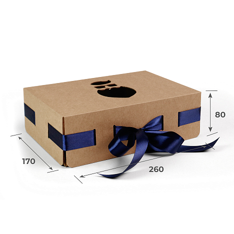 Коробка подарочная 260х170х80 Т23 E Бурый 0999 "Дед Мороз" Синяя лента (в комплект не входит) 
