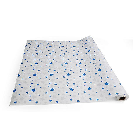 Бумага крафт 40г/м2, 70см х 10м,  Звезды, синий/серебро